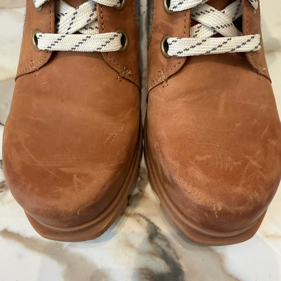 Sorel Lexie Wedge Boots Elk Quarry Leather Felt Lace Up Ankle Lug Sole Womens 9 - Picture 3 of 8